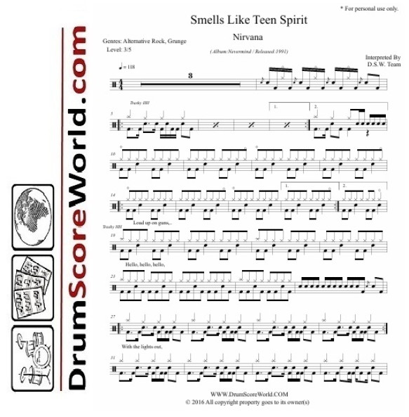 Nirvana – Smells Like Teen Spirit - Drum Sheet + Play-Along Track Nirvana – Smells Like Teen Spirit - Drum Sheet + Play-Along Track